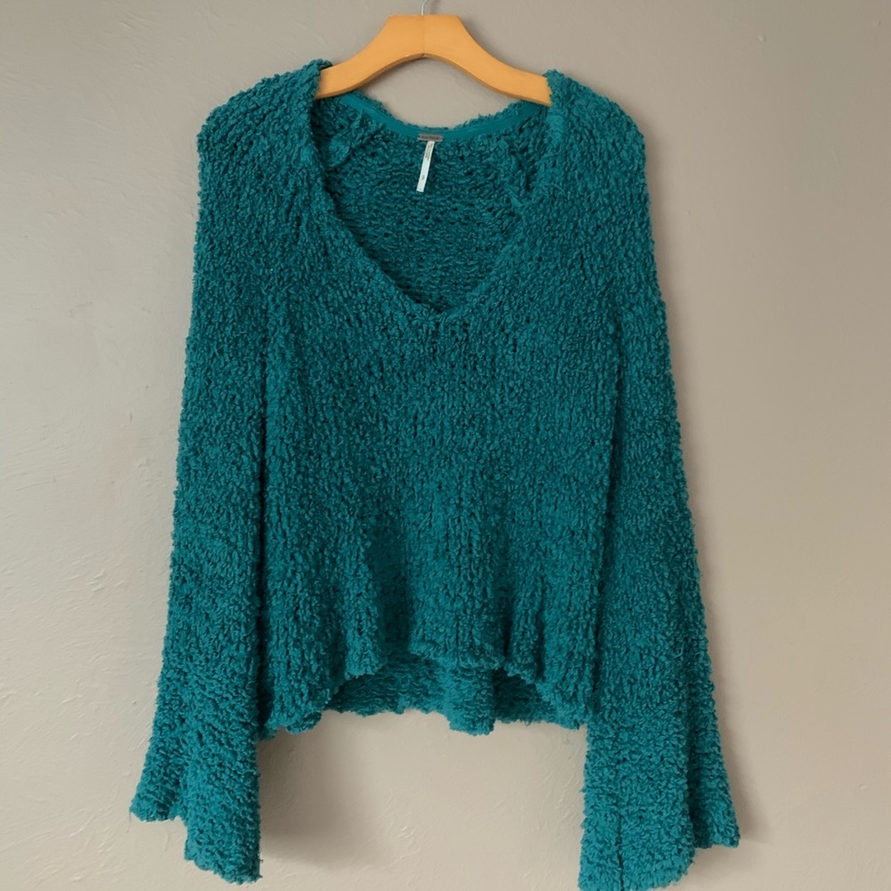 Free People Teal V-Neck Sweater